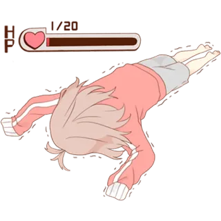 😔 动漫, 战败, 悲伤, 心, 疲惫, 卡通, 失败, 血条 telegram sticker