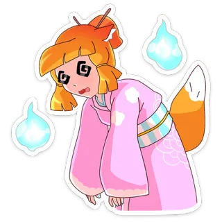 😔 fox girl, anime, cartoon, spirit, japanese, character, cute telegram sticker