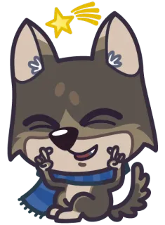 🌟 lobo, adesivo, fofo, desenho animado, animal, sorte, dedos cruzados, estrela telegram sticker