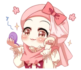 💄 kawaii, słodkie, hidżab, różowy, makijaż, anime, dziewczyna telegram sticker