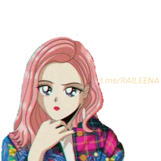 📎 Anime, Tóc hồng, Retro, Sticker, Phụ nữ telegram sticker