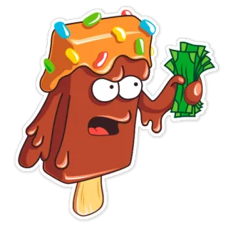 🤑 lody, pieniądze, kreskówka, postać, naklejka, czekolada, deser, zły telegram sticker