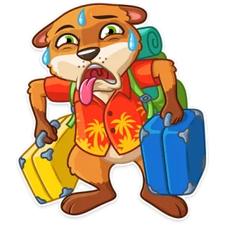 😫 loutre, épuisé, voyage, bagage, dessin animé, vacances, été telegram sticker