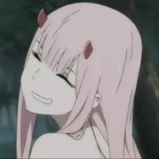 😁 Zero Two Darling in the Franxx アニメ, ゼロツー, ダーリン・イン・ザ・フランキス, ピンク髪, 角 telegram sticker