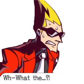 😰 Wh–What the…?! anime, manga, surprise, shock, red suit, sweat, glasses telegram sticker