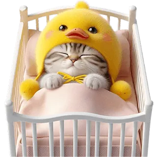 😴 cat, kitten, sleep, bed, cute, animal, pet, duck, hat whatsapp sticker