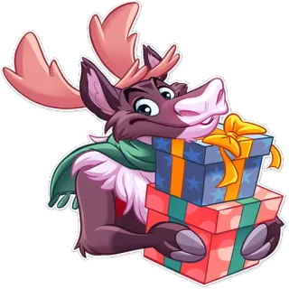 🎁 Rentier, Weihnachten, Geschenke, Feiertage, Cartoon, Festlich, Feier telegram sticker