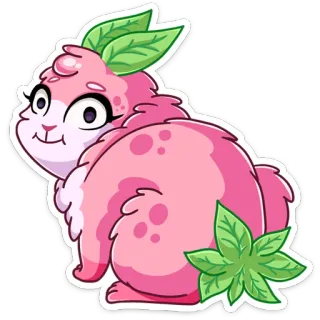 😊 lapin, animal, mignon, rose, feuille, dessin animé, autocollant telegram sticker