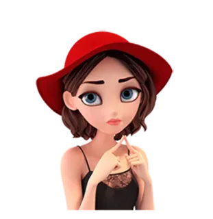 🙄 wanita, gadis, imut, kartun, topi merah, muda whatsapp sticker