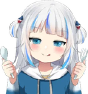 😋 Anime, Lindo, Comiendo, Cuchara, Tenedor, Gawr Gura whatsapp sticker
