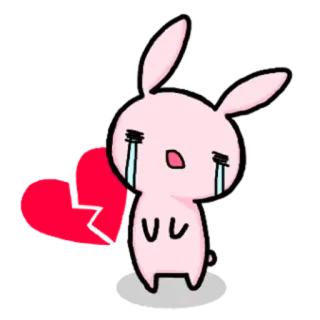 💔 lapin, coeur, triste, pleurs, dessin animé, mignon, rose whatsapp sticker
