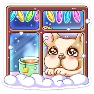 🤗 собака, окно, рождество, зима, снег, милый, чай, праздники telegram sticker