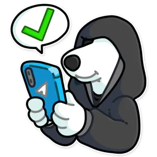 ✅ สุนัข, เสื้อฮู้ด, สมาร์ทโฟน, เครื่องหมายถูก, การ์ตูน, สติกเกอร์ telegram sticker