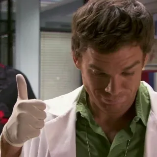 👍 Dexter Morgan Dexter dexter, pulgar arriba, asesino en serie, serie de tv, forense, guantes telegram sticker