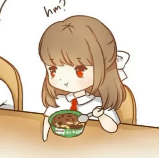 🦄 hm? anime girl, eating, bowl, cute, kawaii telegram sticker