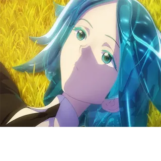 💔 anime, character, lying, grass, green eyes, blue hair, portrait telegram sticker