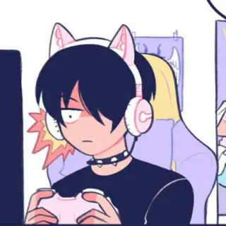 🔗 anime, cat ears, gamer, headphones, controller, spike choker telegram sticker