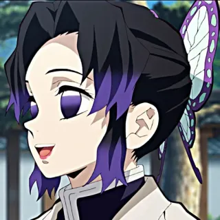 😀 Shinobu Kocho Demon Slayer 애니메이션, 귀멸의 칼날, 코쵸우 시노부, 나비, 보라색 telegram sticker