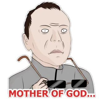 😦 MOTHER OF GOD... naklejka, matka boska, wyraz, kreskówka, mężczyzna, okulary telegram sticker