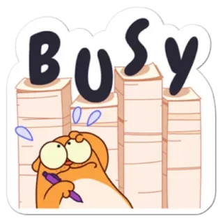 😣 BUSY beschäftigt, Arbeit, Papierkram, gestresst, Cartoon telegram sticker