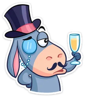 🎩 ロバ, 動物, シルクハット, モノクル, 口ひげ, シャンパン, エレガント, おしゃれ telegram sticker