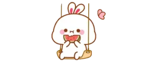 👑 lindo, conejo, sandía, columpio, dibujos animados telegram sticker