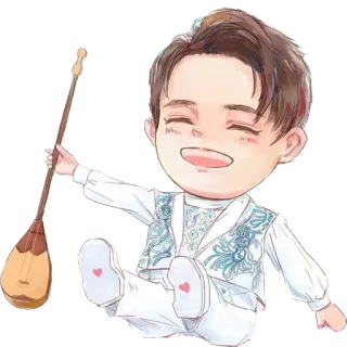🎸 Dibujos animados, Ropa tradicional, Instrumento, Kawaii, Lindo, Cultura telegram sticker
