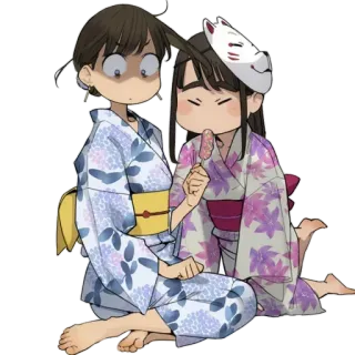 😍 Аниме, Юката, Маска лисы, Японская одежда, Данго telegram sticker
