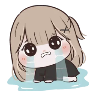 🌙 Anime, Chibi, Huilend, Verdrietig, Kawaii, Tranen, Emotioneel, Schattig whatsapp sticker