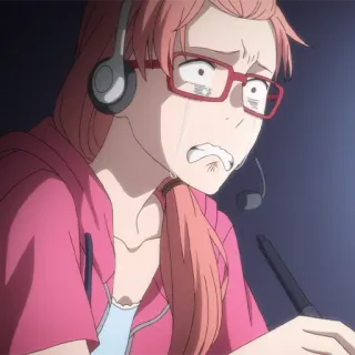 🎀 Anime, Chorando, Personagem, Fone de ouvido, Triste, Óculos, Ilustração telegram sticker