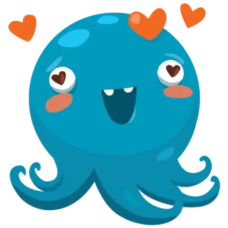 😍 문어, 귀여운, 하트, 만화, 동물, 해양 생물 telegram sticker