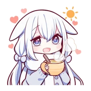 🍵 chica anime, lindo, kawaii, chibi, sopa, corazón, sol telegram sticker