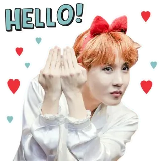 🙉 HELLO! привет, здравствуйте, милый, kpop, красный бант, сердце whatsapp sticker