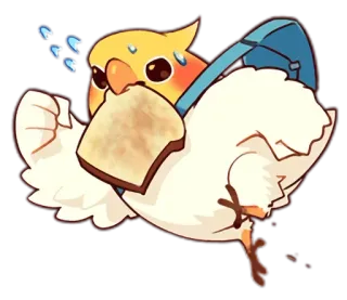 🕚 pássaro, pão, desenho animado, fofo, animal, kawaii telegram sticker