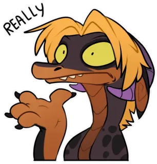 🤔 REALLY cartone animato, serpente, rettile, interrogativo, sarcastico, confuso whatsapp sticker