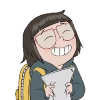 🐼 desenho animado, mulher, sorrindo, feliz, óculos, mochila telegram sticker