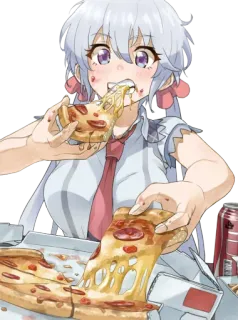 🍕 animé, pizza, manger, fille, mignon telegram sticker