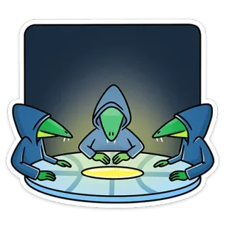 👽 reptiel, hagedis, hoodie, vergadering, complot, geheim, tafel telegram sticker