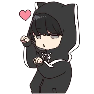 😏 anime, orecchie da gatto, carino, kawaii, felpa con cappuccio, cuore telegram sticker