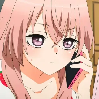 📞 Anime, Mädchen, pinke Haare, Handy, süß telegram sticker