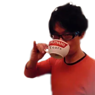 😭 KONAMI Tears homem, chá, Konami, lágrimas, xícara, triste, bebendo telegram sticker