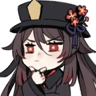 🧐 Hu Tao Genshin Impact аниме, видеоигра, Ху Тао, Genshin Impact, персонаж, милый, думающий whatsapp sticker