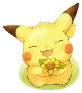 🌼 Pikachu Pokemon โปเกมอน, ปิกาจู, น่ารัก, คาวาอิ, ทานตะวัน, สัตว์, อนิเมะ telegram sticker