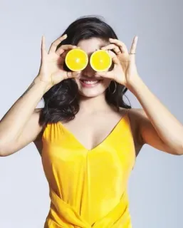😎 vrouw, oranje, fruit, ogen, portret, geel telegram sticker