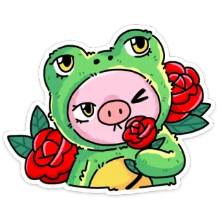 🌹 frog, pig, rose, animal, cartoon, sticker telegram sticker