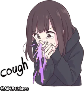 🤮 cough кашель, болен, аниме, девушка, мультфильм telegram sticker