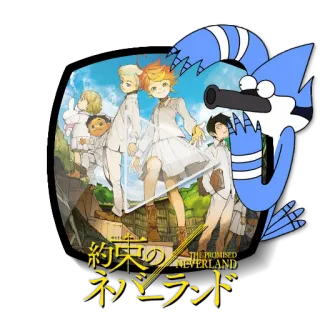 ▶️ The Promised Neverland 約束のネバーランド anime, cartoon, The Promised Neverland, Mordecai, crossover telegram sticker