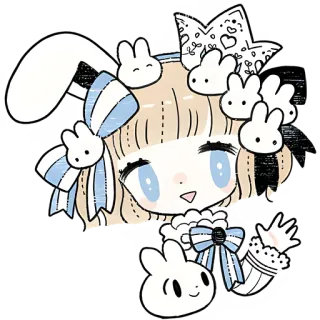 👋 dễ thương, kawaii, hoạt hình, thỏ, gái, pastel telegram sticker