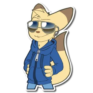 😎 卡通, 动物, 狐狸, 角色, 太阳镜, 帽衫 telegram sticker