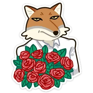 🌹 renard, fleurs, roses, animal, anthropomorphe, bouquet whatsapp sticker